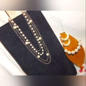 Handmade silver chain and pearl 3pc set